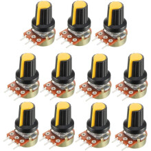 11Pcs 10K Ohm Variable Resistors Single Turn Rotary Carbon Film Taper Potentiometer with Knobs