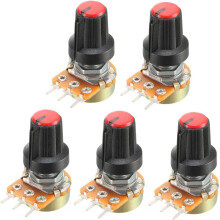 5Pcs 100K Ohm Variable Resistors Single Turn Rotary Carbon Film Taper Potentiometer with Knobs