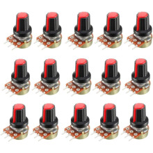 15Pcs 10K Ohm Variable Resistors Single Turn Rotary Carbon Film Taper Potentiometer with Knobs