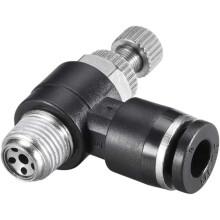 Push to Connect Air Flow Control Valve,Elbow,6mm OD x G1/8 Male Thread,Pneumatic Flow Speed Controller Valve,Black 5pcs