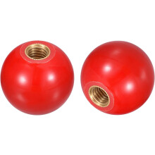 2Pcs Threaded Ball Knobs, M10 Female Thread Thermoset Ball Knob 35mm Dia Round Operation Ball Handles with Copper Insert for Machine Lever Handle, Red