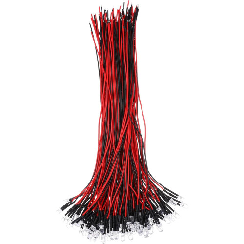 100pcs 5mm LED Diode Lights, Red Light DC 12V Pre-Wired Small Emitting LED Light High Brightness