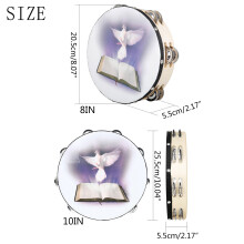 Dove Bible Double Row Bells Tambourine Handbell Drum for Party Game Playing 10 inches