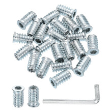 50 Pcs Threaded Insert for Wood, 1/4" - 20 Carbon Steel Threaded Studs Hex Socket Drive Nut Inserts Screw in Nut Fastener Connector with Hex Wrench 20
