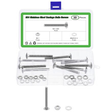 10 Set Carriage Bolts and Nuts Kit, M6-1.0x60 Stainless Steel 304 Round Head Square Neck Carriage Bolts Screws and Hex Nuts and Flat Washers - Silver