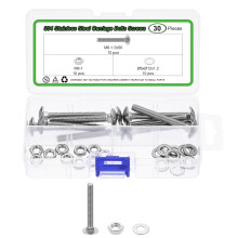10 Set Carriage Bolts and Nuts Kit, M6-1.0x50 Stainless Steel 304 Round Head Square Neck Carriage Bolts Screws and Hex Nuts and Flat Washers - Silver