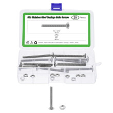10 Set Carriage Bolts and Nuts Kit, M6-1.0x70 Stainless Steel 304 Round Head Square Neck Carriage Bolts Screw and Hex Nuts - Silver