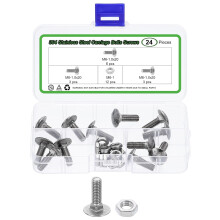12 Set Carriage Bolts and Nuts Kit, M6-1.0x20 Stainless Steel 304 Round Head Square Neck Carriage Bolts Screws and Hex Nuts - Silver