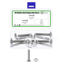 8 Set Carriage Bolts and Nuts Kit, M8-1.25x45 Stainless Steel 304 Round Head Square Neck Carriage Bolts Screws and Hex Nuts - Silver