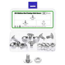 10 Set Carriage Bolts and Nuts Kit, M8-1.25x16 Stainless Steel 304 Round Head Square Neck Carriage Bolts Screws and Hex Nuts - Silver