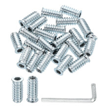 25 Pcs Threaded Insert for Wood, 1/4" - 20 Carbon Steel Threaded Studs Hex Socket Drive Nut Inserts Screw in Nut Fastener Connector with Hex Wrench 25