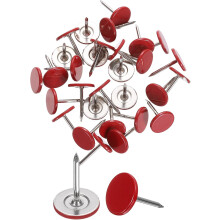 30Pcs Push Pins, 11mmx15mm Round Flat Head Decorative Thumb Tacks Upholstery Tacks for Cork Board Office Wall Hangings, Red