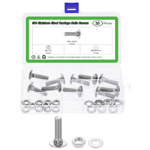 10 Set Carriage Bolts and Nuts Kit, M8-1.25x30 Stainless Steel 304 Round Head Square Neck Carriage Bolts Screws and Hex Nuts and Flat Washers - Silver