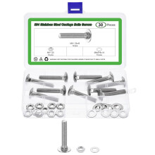 10 Set Carriage Bolts and Nuts Kit, M8-1.25x45 Stainless Steel 304 Round Head Square Neck Carriage Bolts Screws and Hex Nuts and Flat Washers - Silver