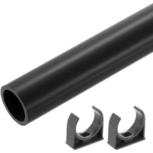 PVC Rigid Tube, 300mm Length Round Pipe Tubing, 27.2mm ID 32mm OD Plastic Tubes with Clamp for Aquarium, Water Cooling System, Cable Sleeve, Dark Gray