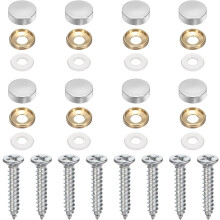 8Pcs Brass Decorative Screws with Caps, 16mm Mirror Screws Cover Self-Tapping Screws with Decorative Caps for Furniture Cabinet Mirror Fixing, Silver