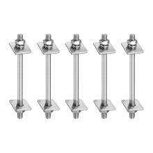 5Pcs M8x120mm 304 Stainless Steel Double End Threaded Stud Screw Bolt with Nuts, Square Flat Washers & Spring Washers for House Maintenance, Silver To