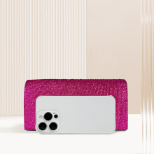 Sparkling Shoulder Pleated Handbags Party Clutch Bag Wedding Party Bridal Purse Hot Pink
