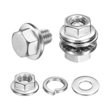 M5 x 6mm Phillips Flanged Hex Head Bolts, 20Pcs 304 Stainless Steel Flange Hexagon Screws with Nuts, Flat & Lock Washers, Fully Threaded, for Machiner
