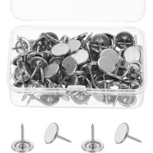 100Pcs Upholstery Thumb Tacks, 7/16" x 1/2" Flat Head Upholstery Push Pins Decorative Nails for Wood Wall Furniture, Silver