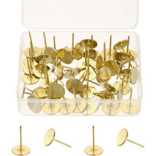 50Pcs Upholstery Thumb Tacks, 3/4" x 1-3/16" Flat Head Upholstery Push Pins Decorative Nails for Wood Wall Furniture, Gold