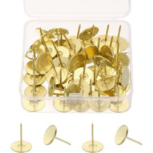 50Pcs Upholstery Thumb Tacks, 3/4" x 1" Flat Head Upholstery Push Pins Decorative Nails for Wood Wall Furniture, Gold