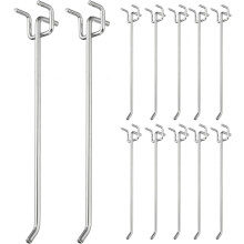 12 Pcs Pegboard Hooks, 7.9 Inch Peg Board Hooks Kit Fit 1/5" Pegboard Garage for Hanging Shelving Tool Storage Craft Organizing, Silver Tone (1mm Hole
