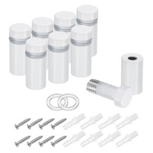 8Pcs Sign Standoff Screws, 15/32" x 1" Stainless Steel Wall Standoff Mount Hardware Advertising Glass Nail for Glass Acrylic Panel Picture Frame, Whit