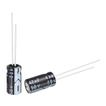 50pcs 47uF 50V 6x12mm Electrolytic Capacitor Radial Leads Aluminum mfd Micro Farad Capacitors for Power Supplies Audio Amplifiers Lighting Systems Cir