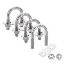 4 Set 1" Inner Wide Round U Bolts, 2" Length 304 Stainless Steel U-Bolts with Flange Hexagon Nuts, Frame Plates for Trailer, Automotive, (25mm W x 50.