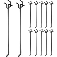 12 Pcs Pegboard Hooks, 9.8 Inch Peg Board Hooks Kit Fit 1/5" Pegboard Garage for Hanging Shelving Tool Storage Craft Organizing, Black (1mm Hole Dia)