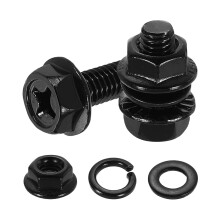 M6 x 14mm Phillips Flanged Hex Head Bolts, 10Pcs 304 Stainless Steel Flange Hexagon Screws with Nuts, Flat & Lock Washers, Fully Threaded, for Machine