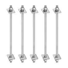 5Pcs M8x210mm 304 Stainless Steel Double End Threaded Stud Screw Bolt with Nuts, Square Flat Washers & Spring Washers for House Maintenance, Silver To