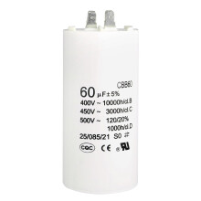 CBB60 Run Capacitor 60uF 450V AC Double Insert 50/60Hz Cylinder 115x54mm White for Air Compressor Water Pump Motor