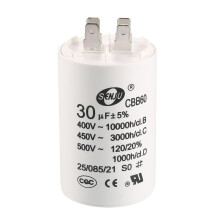 CBB60 Run Capacitor 30uF 450V AC Double Insert 50/60Hz Cylinder 70x45mm White for Air Compressor Water Pump Motor