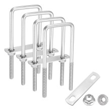 4 Set M8 2 Inch Inner Wide Square U Bolts, 5-1/2 Inch Length 304 Stainless Steel U-Bolts with Flange Hexagon Nuts, Frame Plates for Trailer, Automotiv