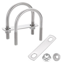2 Set 2" Inner Wide Round U Bolts, 3" Length 304 Stainless Steel U-Bolts with Flange Hexagon Nuts, Frame Plates for Trailer, Automotive, (51mm W x 77m