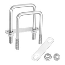 2 Set M10 2-3/8 Inch Inner Wide Square U Bolts, 4 Inch Length 304 Stainless Steel U-Bolts with Flange Hexagon Nuts, Frame Plates for Trailer, Automoti