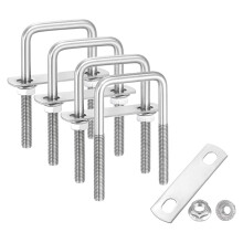 4 Set M8 1-9/16 Inch Inner Wide Square U Bolts, 4 Inch Length 304 Stainless Steel U-Bolts with Flange Hexagon Nuts, Frame Plates for Trailer, Automoti