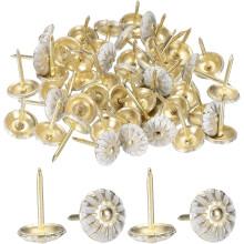 50Pcs Upholstery Tacks, 7/16" x 11/16" Vintage Flower Head Furniture Upholstery Nails Decorative Thumb Tacks Pins for Sofa Chair Bed, Gold/White