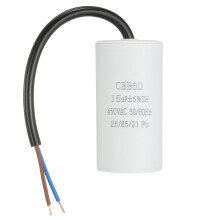 CBB60 Run Capacitor 15uf 450V AC 2 Wires 50/60Hz Cylinder 73x37mm White for Air Compressor Water Pump Motor