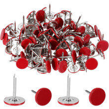 100Pcs Upholstery Thumb Tacks, 7/16" x 9/16" Flat Head Upholstery Push Pins Decorative Nails for Wood Wall Furniture, Red