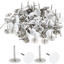 100Pcs Upholstery Thumb Tacks, 7/16" x 11/16" Flat Head Upholstery Push Pins Decorative Nails for Wood Wall Furniture, White