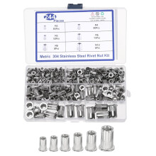 244 Pcs Rivet Nut, 304 Stainless Steel Metric Thread Rivet Nuts Kit Flat Head Threaded Insert Nuts M3/ M4/ M5/ M6/ M8/ M10 for Automotive, Home Decor