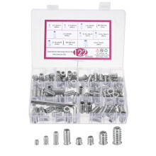 122Pcs Threaded Inserts Nuts, Carbon Steel Wood Insert Assortment Tool Kit Hex Socket Drive Wood Inserts Bolt Fastener Connector with Wrench, Silver