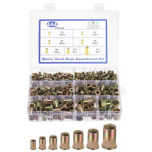 444 Pcs Rivet Nut, Carbon Steel Metric Thread Rivet Nuts Kit Flat Head Threaded Insert Nuts M3/ M4/ M5/ M6/ M8/ M10/ M12 for Automotive, Home Decor an