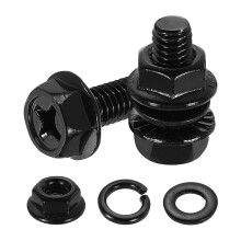 M6 x 16mm Phillips Flanged Hex Head Bolts, 10Pcs 304 Stainless Steel Flange Hexagon Screws with Nuts, Flat & Lock Washers, Fully Threaded, for Machine