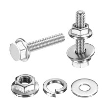 M4 x 20mm Phillips Flanged Hex Head Bolts, 20Pcs 304 Stainless Steel Flange Hexagon Screws with Nuts, Flat & Lock Washers, Fully Threaded, for Machine