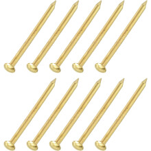 50Pcs Small Hardware Nails, 1.5 x 25mm Brass Round Head Nail Common Finishing Nail for Household Woodworking Picture Hanging DIY Projects, Gold