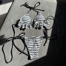 Women Lace Up Bathing Suit Halter Bikinis Set 3 Pieces Swimwear Blue bikini without S
